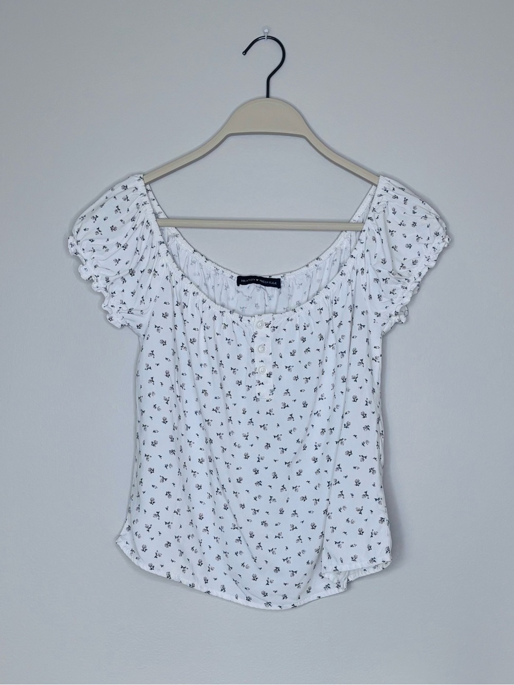 Brandy Melville White Floral Peasant Top